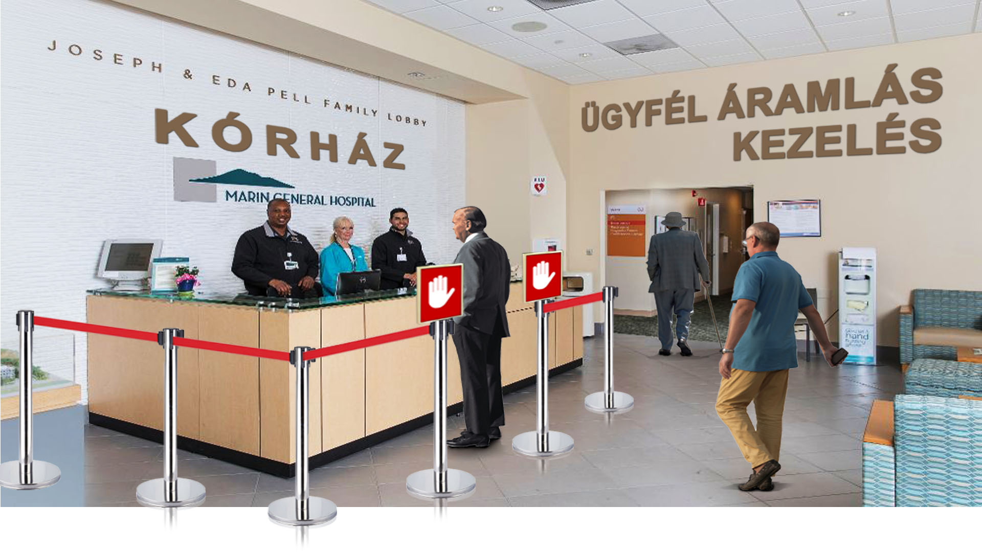 Szalagos kordonoszlop korháznak